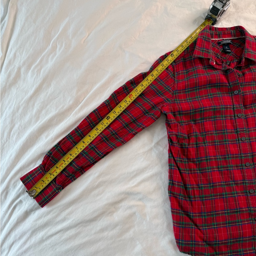 Lands’ End Red Plaid Flannel Shirt Women’s Classic Cotton Tartan Button-Up 12 - Picture 10 of 10